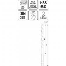Burghiu metal 4.2 mm prindere hexagonala Yato 1/4..